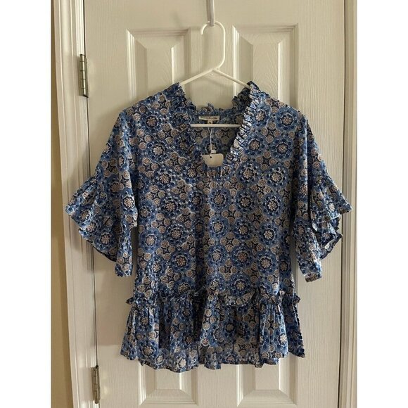 Fitzroy & Willa Patterned Blue Blouse NEW - Picture 1 of 4